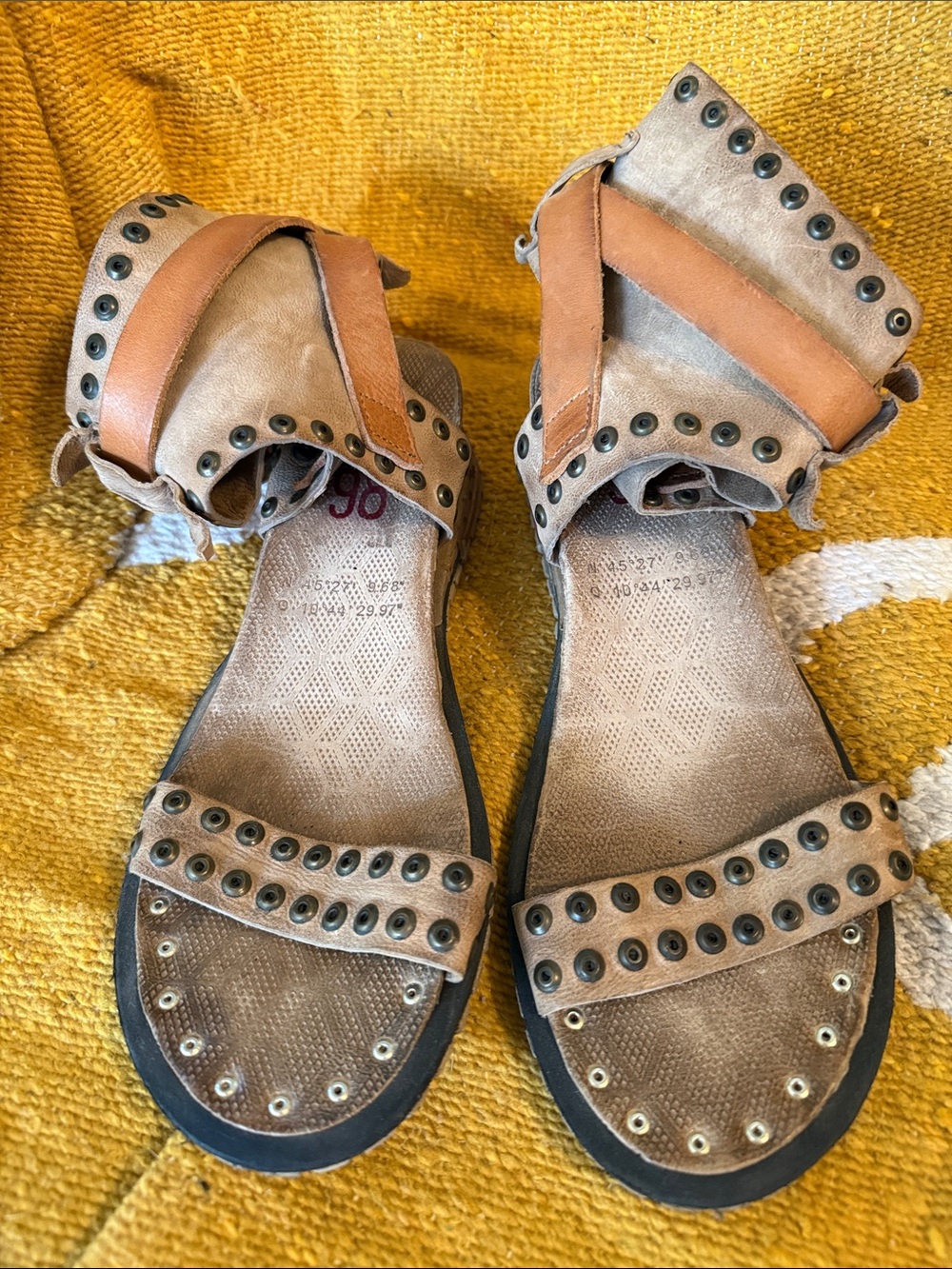 A.S.98 Tan and Brown Studded Leather Sandals